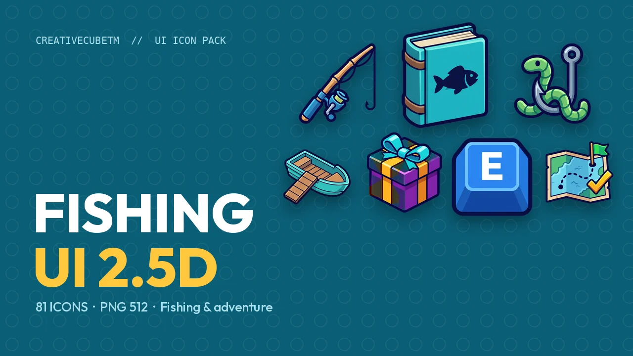2.5D Fishing & Adventure UI Icons — 81 Icons