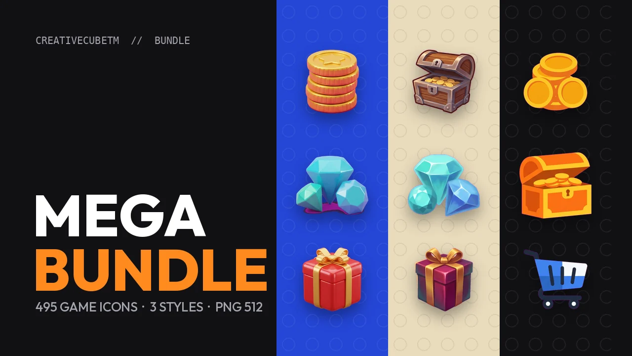 Game Icon Mega Bundle — 495 Icons (3 Styles)